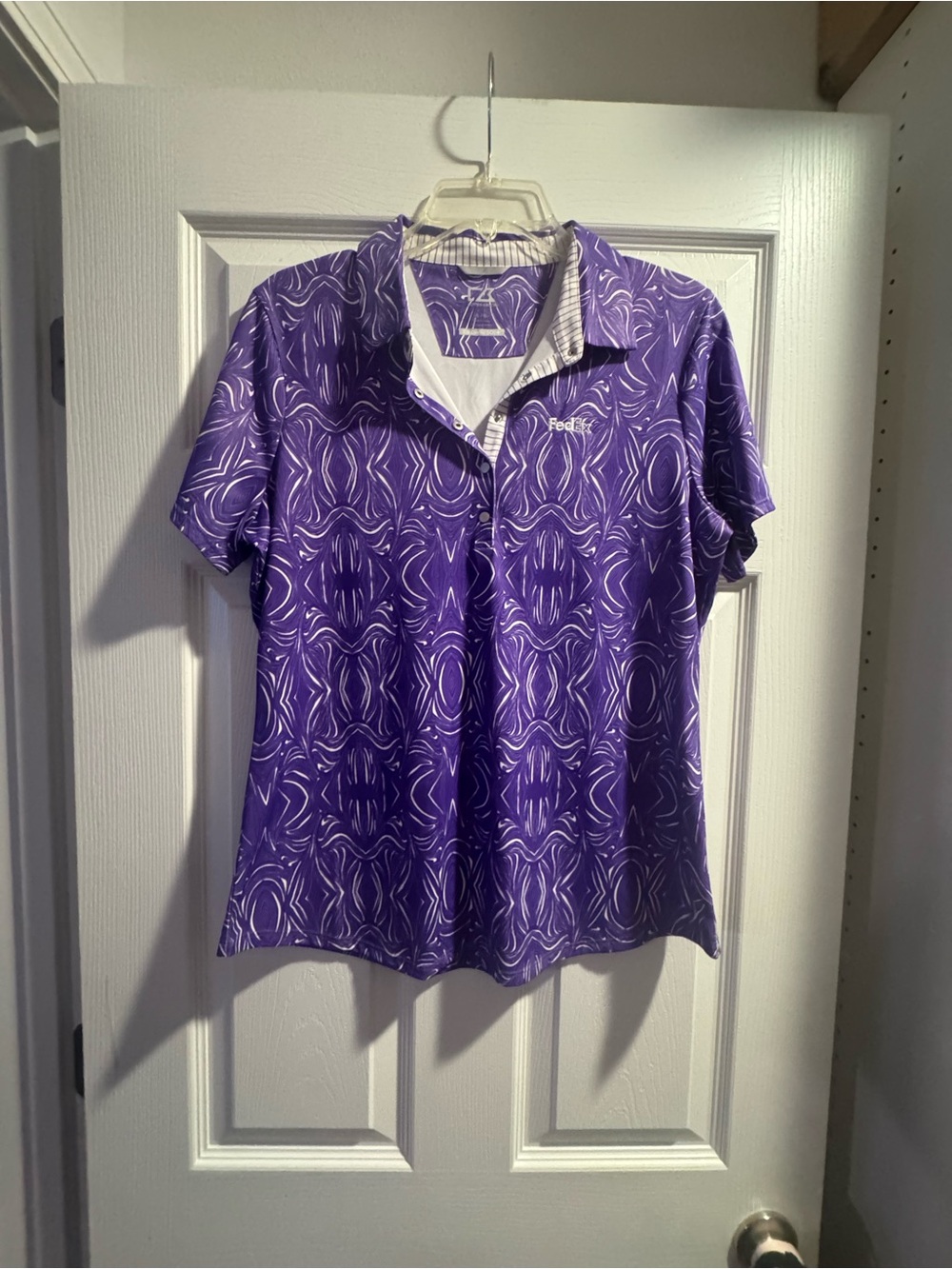 Cutter & Buck Purple Short-Sleeve Button Down Polo with White Pattern FedEx